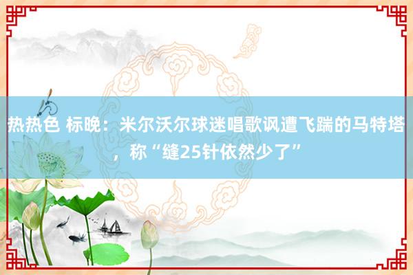 热热色 标晚：米尔沃尔球迷唱歌讽遭飞踹的马特塔，称“缝25针依然少了”